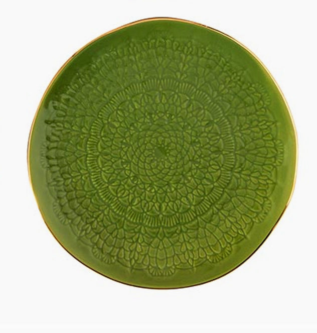 Moroccan Gold Rimmed Stamped Appetizer Plate - Green