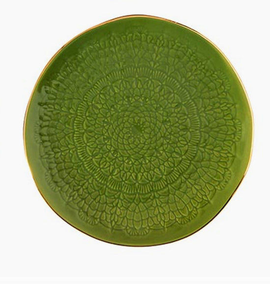 Moroccan Gold Rimmed Stamped Appetizer Plate - Green