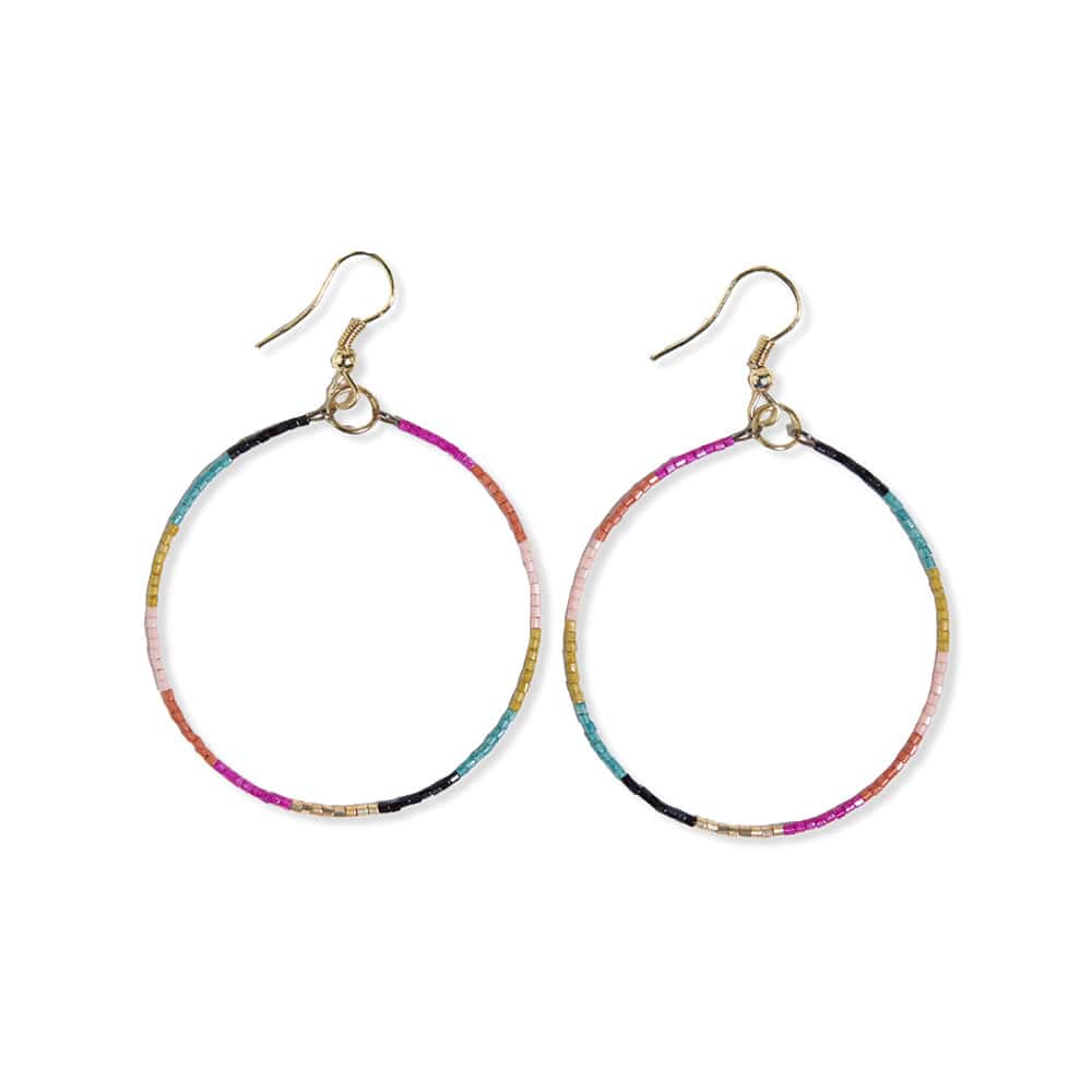 Kelly Color Block Beaded Hoop Earrings - Muted Rainbow