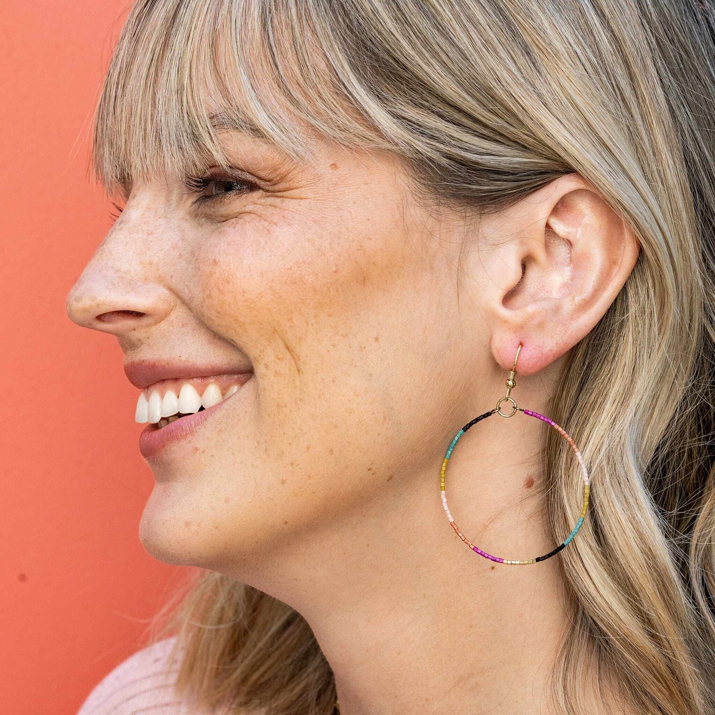 Kelly Color Block Beaded Hoop Earrings - Muted Rainbow