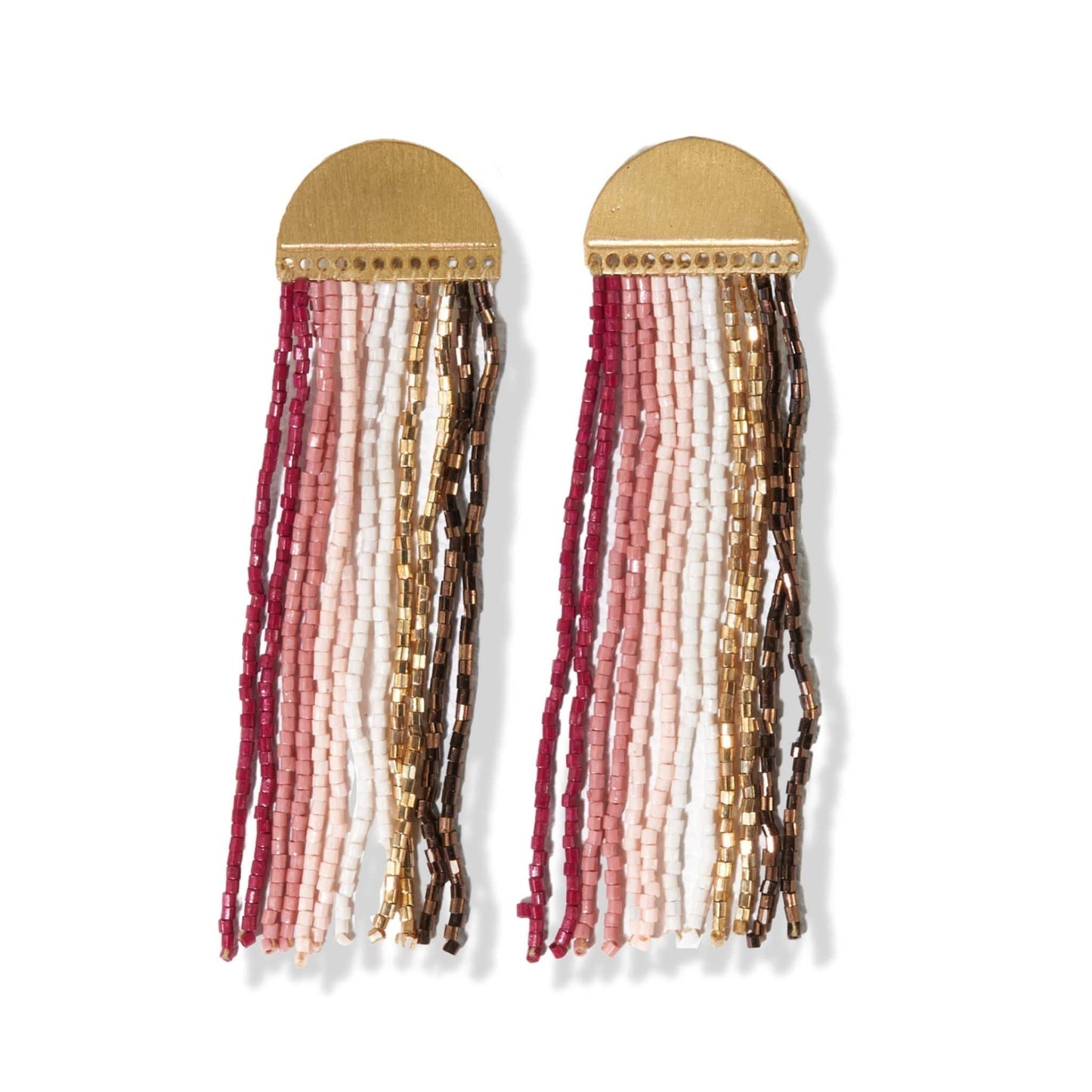 Riley Vertical Striped Beaded Fringe Earrings - Light Pink