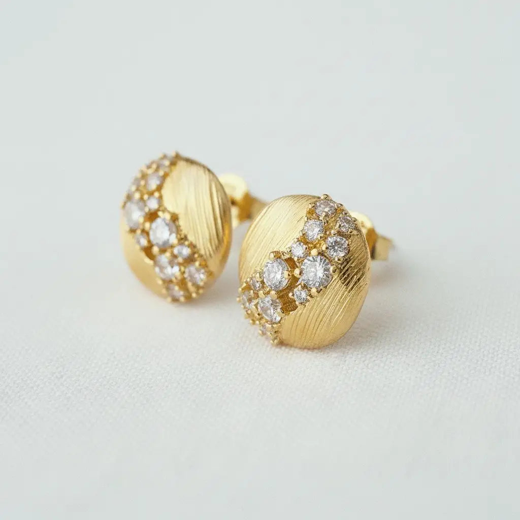 Brushed Round Cubic Zirconia Stud Earrings