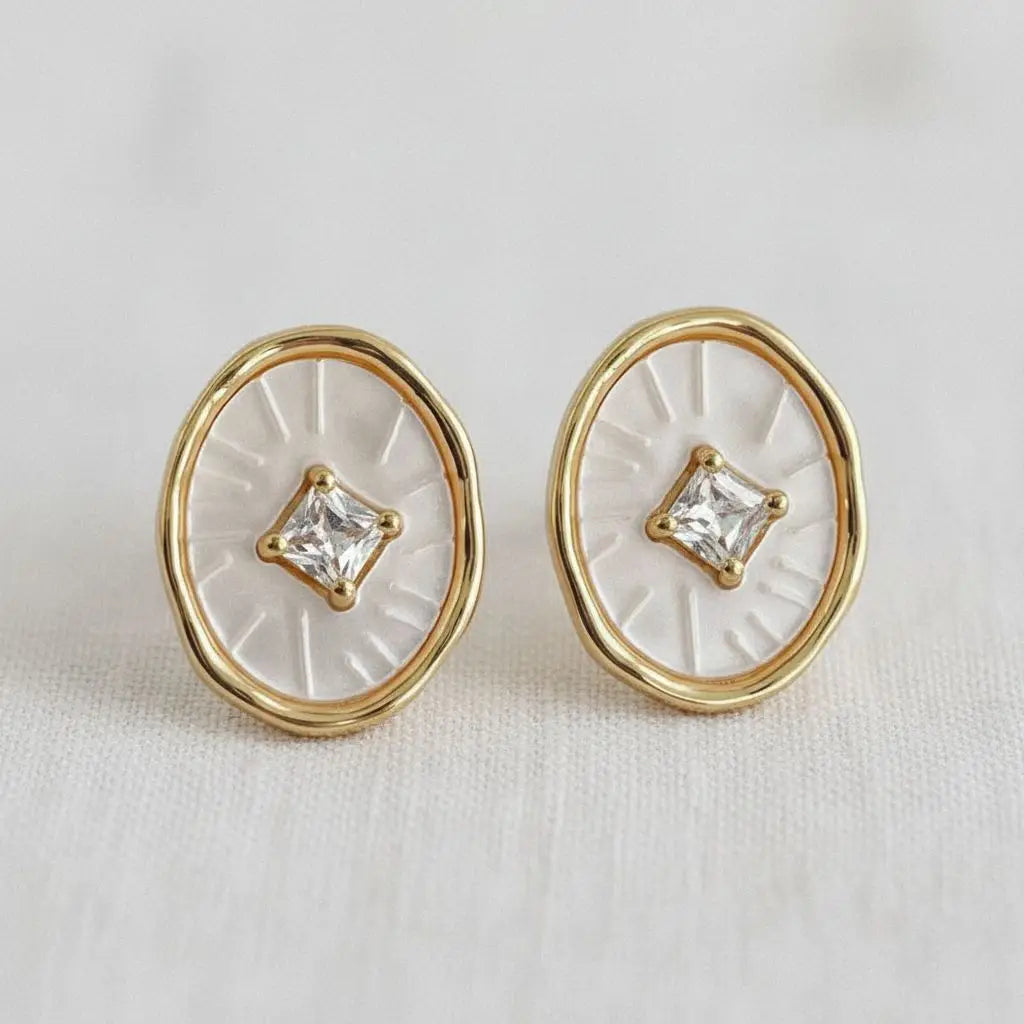 Vintage French Oval Stud Earrings