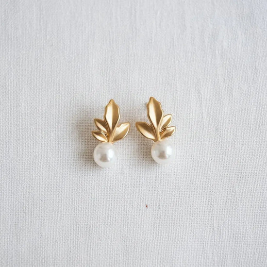 Geometric Leaf Earrings with Pearls