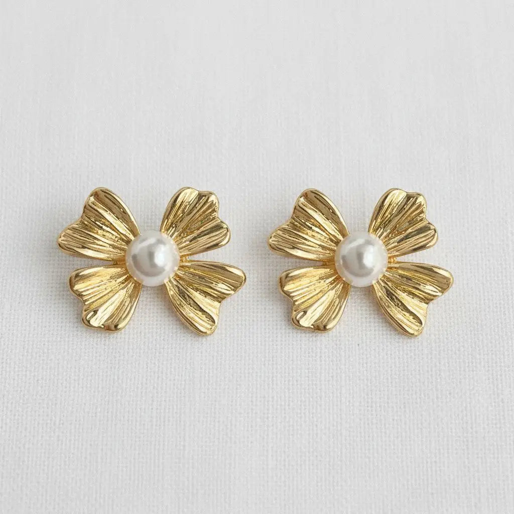 Floral Pearl Stud Earrings