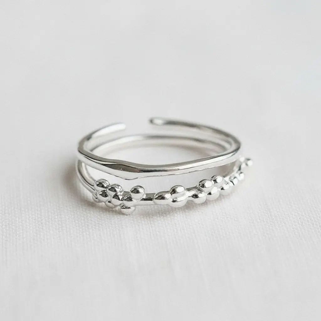 Vintage Silver-Toned Double Layer Adjustable Ring
