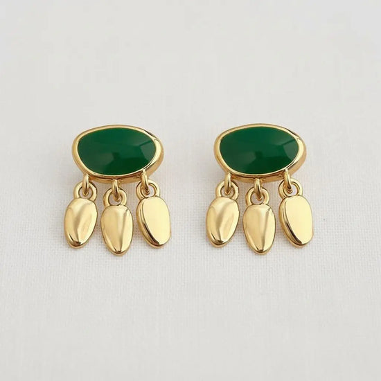 Vintage Green Enameled Tassel Earrings