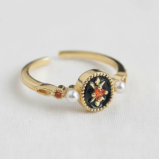 Adjustable Ring with Black Enamel Accent