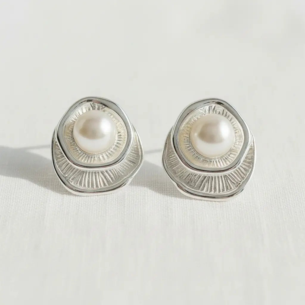 Ruffled Freshwater Pearl Stud Earrings