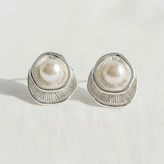 Ruffled Freshwater Pearl Stud Earrings