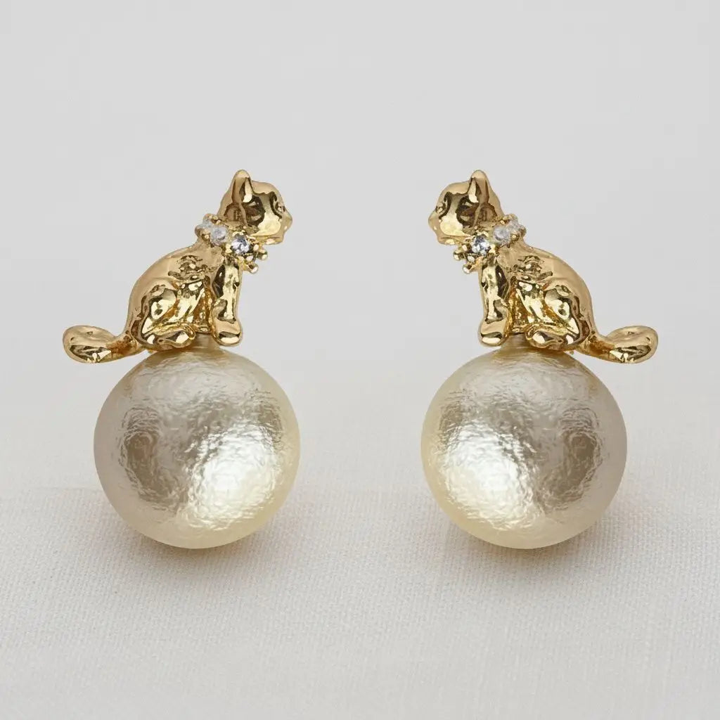 Artisan Egyptian Cat Pearl Earrings