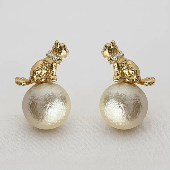 Artisan Egyptian Cat Pearl Earrings