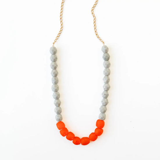 Recycled African Glass & Mixed Bead Necklace - Grey