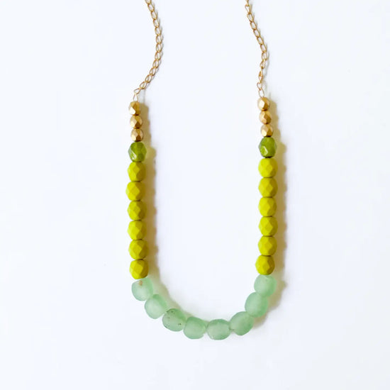 Multi-Colored Recycled African Glass & Mixed Bead Necklace - Green