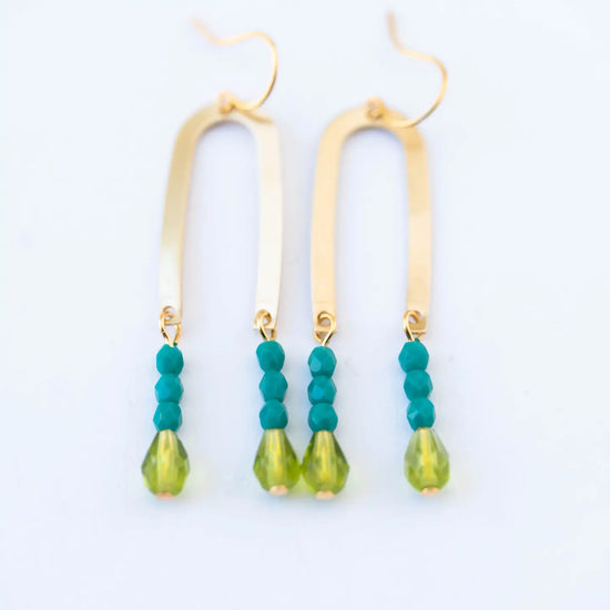 Long Arch Beaded Earrings - Green