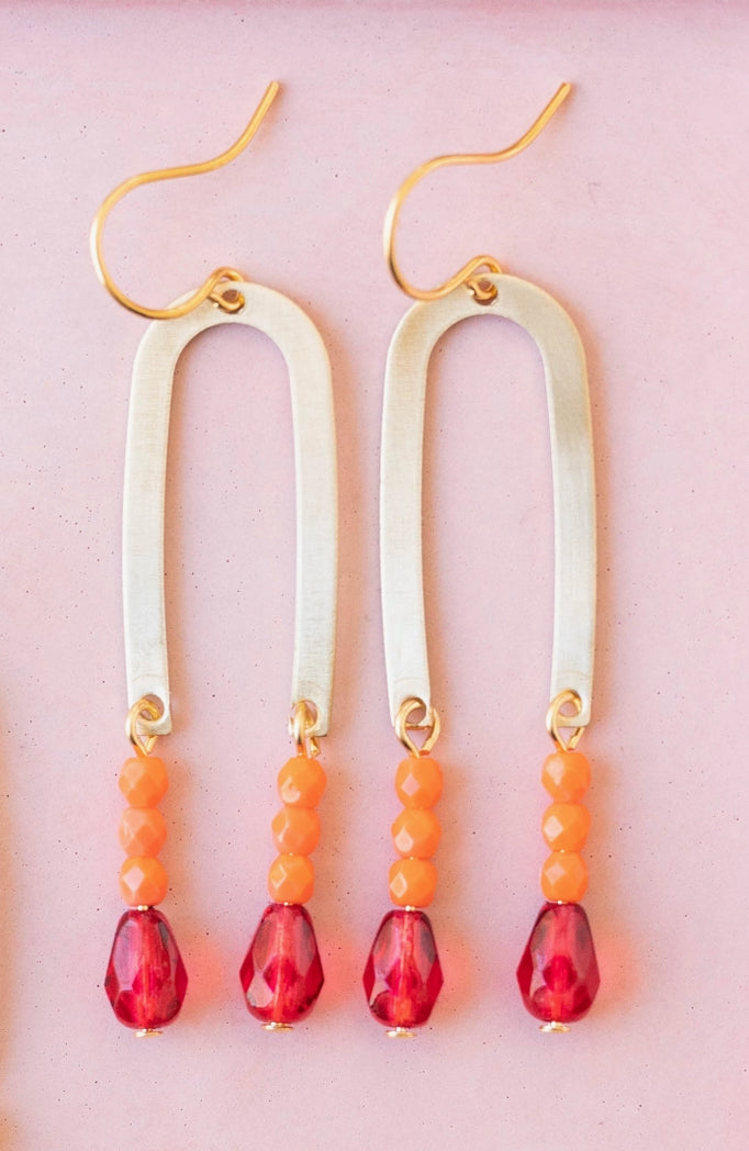 Long Arch Beaded Earrings - Red