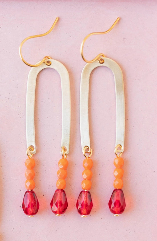 Long Arch Beaded Earrings - Red