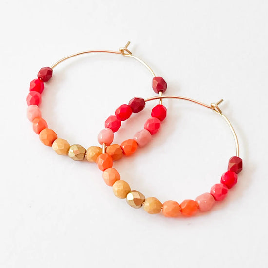 Colorful Gold-Filled Hombre Hoop Earrings - Red