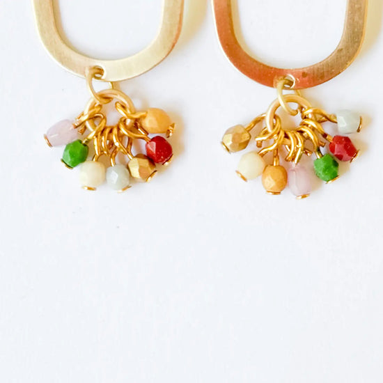 Long Light Oval Brass Earrings with Tiny Bead Clusters