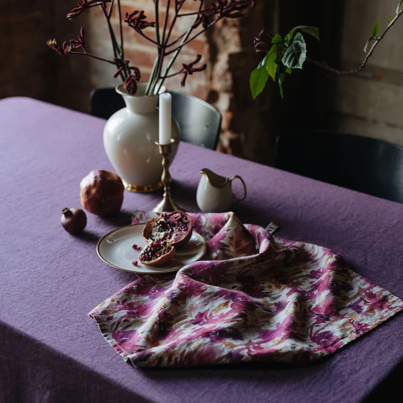 Fuchsia Flowers on Natural Linen Kitchen Towel