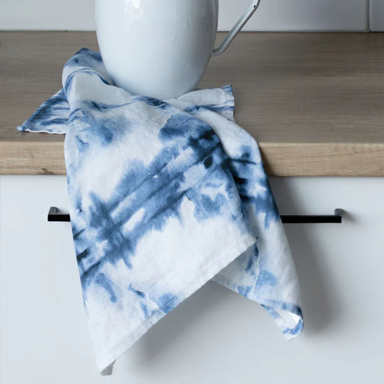 Tie Dye Pattern on Natural Linen Kitchen Towel