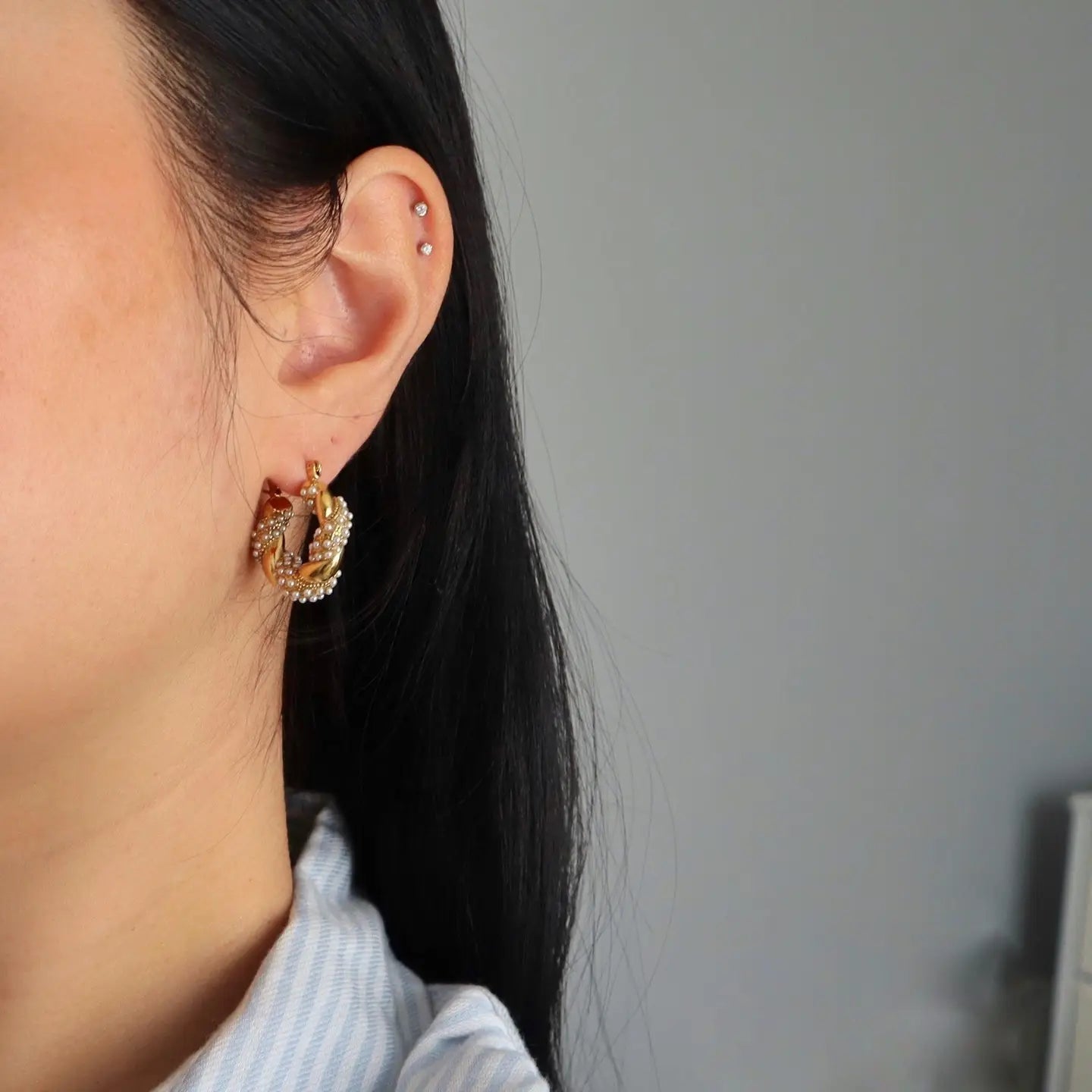 Nolita Pearl & Gold Twisted Hoop Earrings