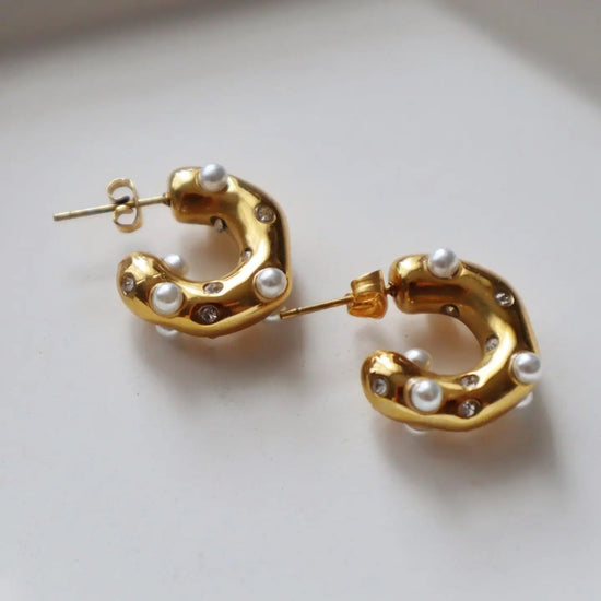 Dazzle Pearl and CZ Hoop Earrings