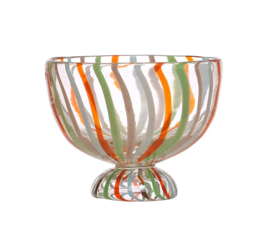 Hand-Painted Glass Footed Bowl with Stripes