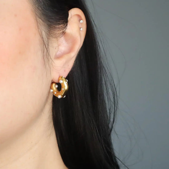 Dazzle Pearl and CZ Hoop Earrings