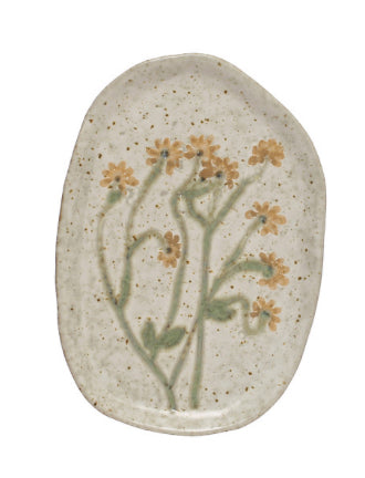 Hand-Painted Stoneware Plate - Yellow Daisies Botanical