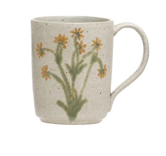Hand-Painted Stoneware Mug -  Yellow Daisies