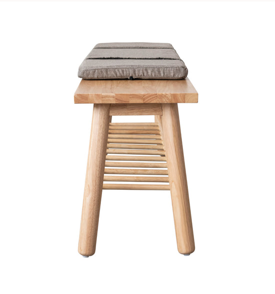 Rubberwood Bench with Slatted Shelf & Removable Cushion