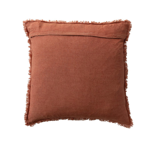Stonewashed Linen Pillow with Fringe -  Rust