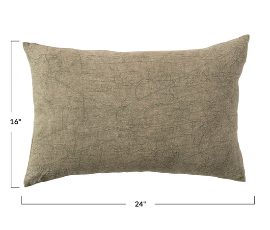 Stonewashed Linen Lumbar Pillow - Olive