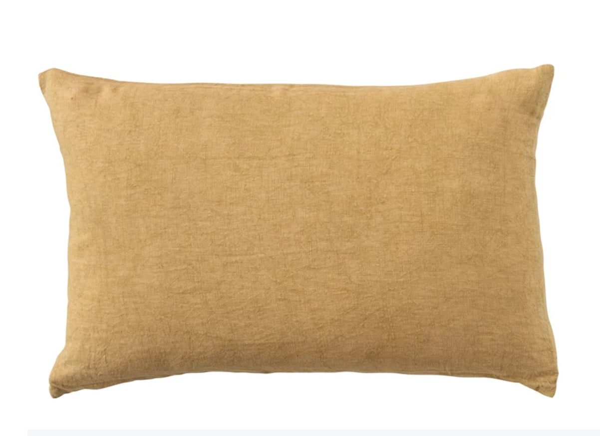 Stonewashed Linen Lumbar Pillow - Mustard