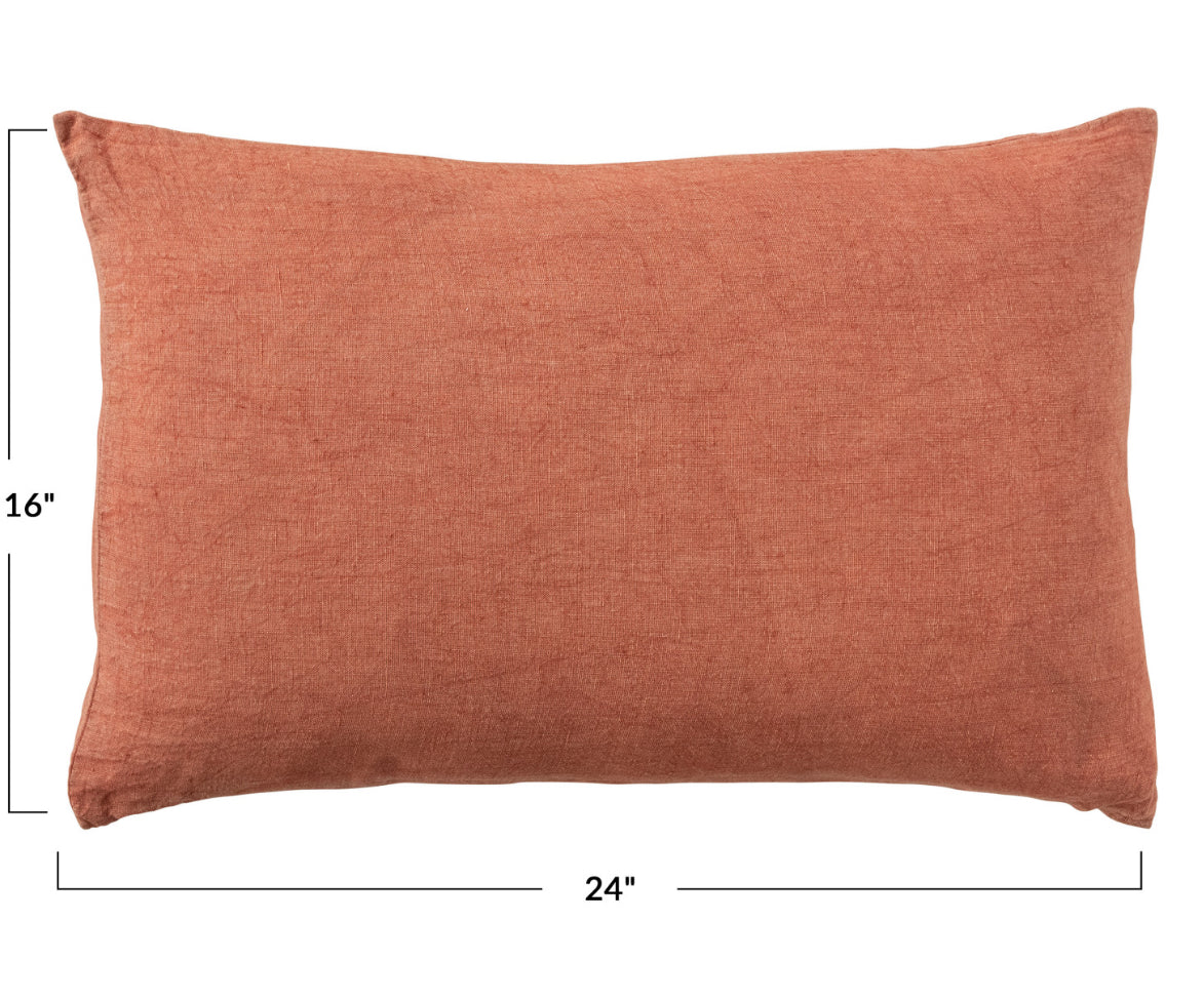 Stonewashed Linen Lumbar Pillow - Rust