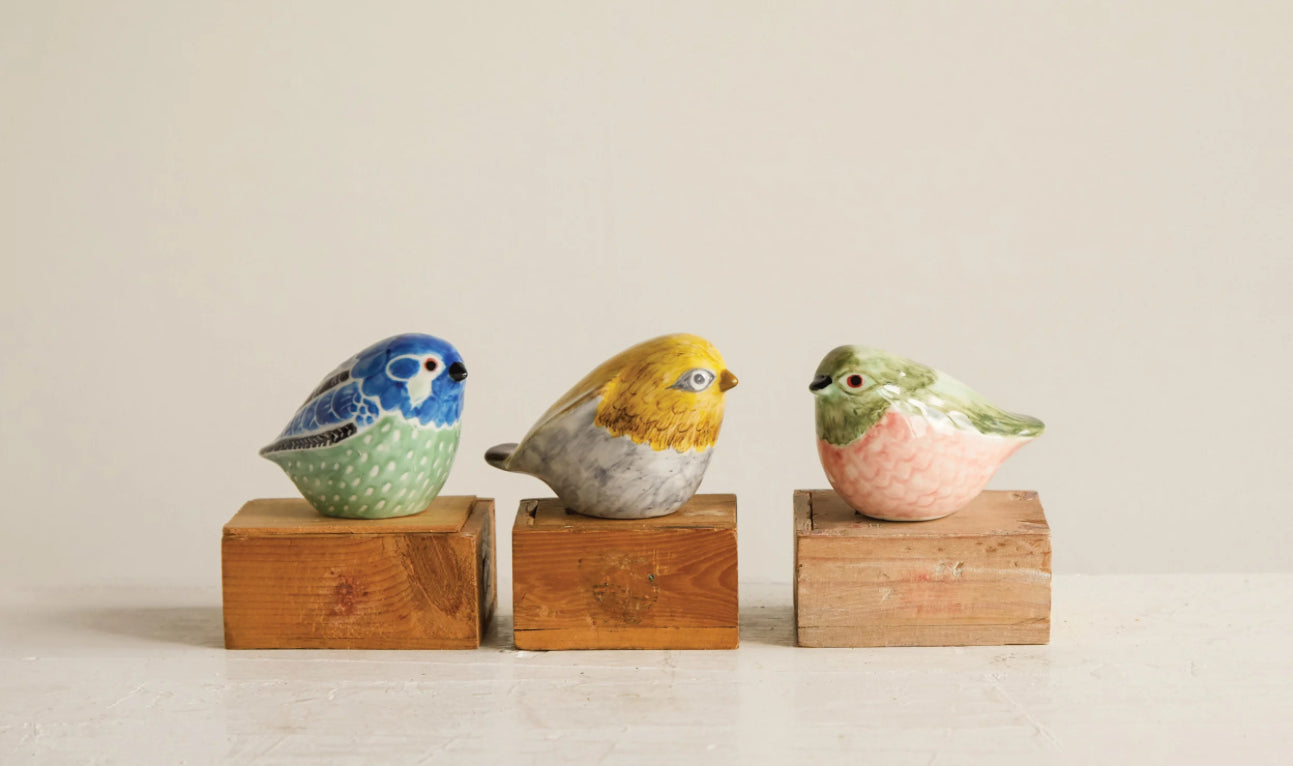 Hand-Painted Stoneware Bird - Blue