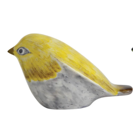 Hand-Painted Stoneware Bird - Yellow
