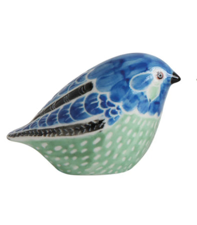 Hand-Painted Stoneware Bird - Blue