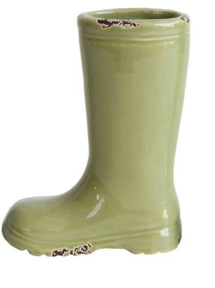 Distressed Stoneware Boot Vase - Olive