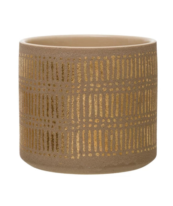 Stoneware Planter with Gold Design - Large