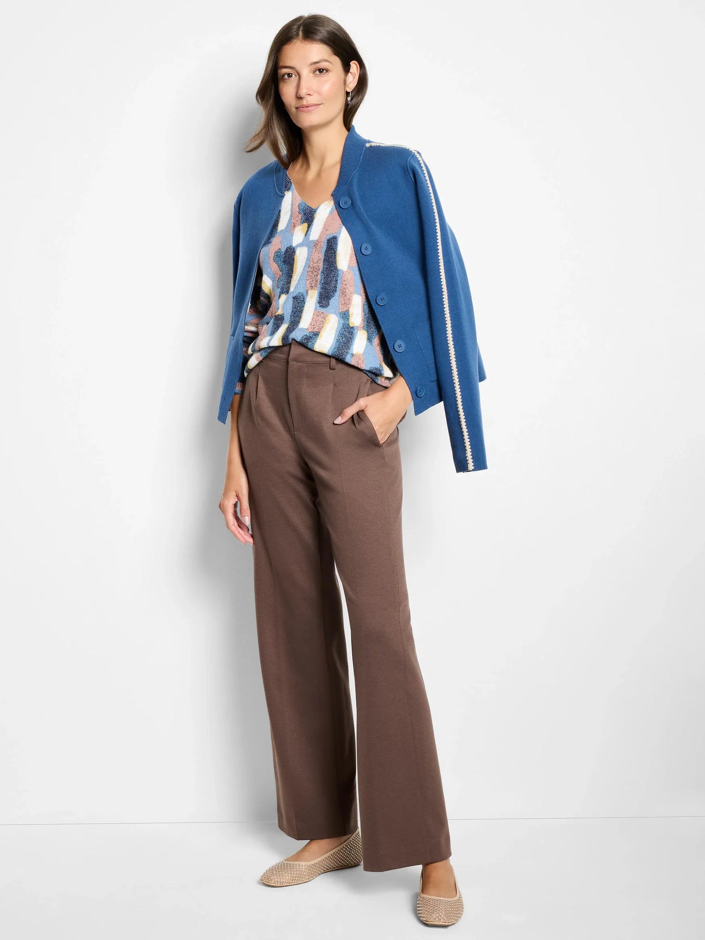 Brushstrokes Waffle Sweater - Neutral Multi