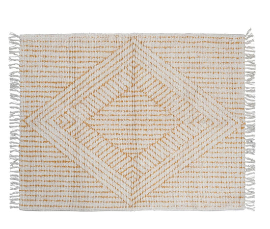 Load image into Gallery viewer, Stonewashed Cotton Tufted Rug with Diamond Design, Stripes &amp;amp; Fringe
