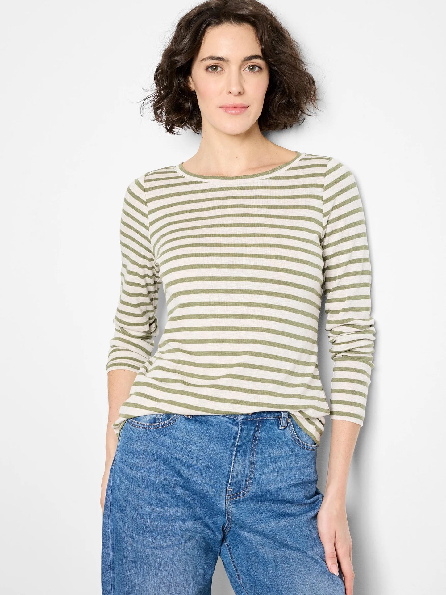 Long Sleeve Boatneck Tee - Green Multi