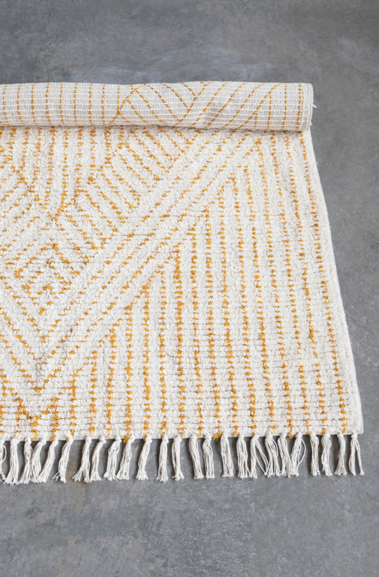 Stonewashed Cotton Tufted Rug with Diamond Design, Stripes & Fringe
