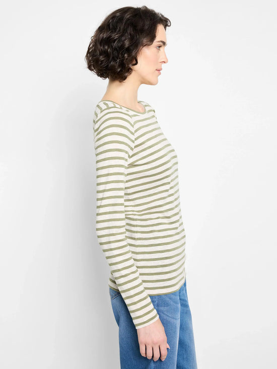 Long Sleeve Boatneck Tee - Green Multi