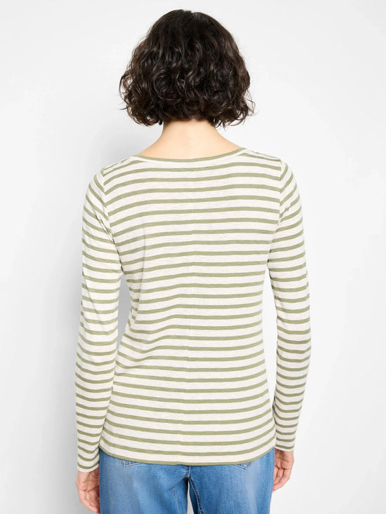 Long Sleeve Boatneck Tee - Green Multi