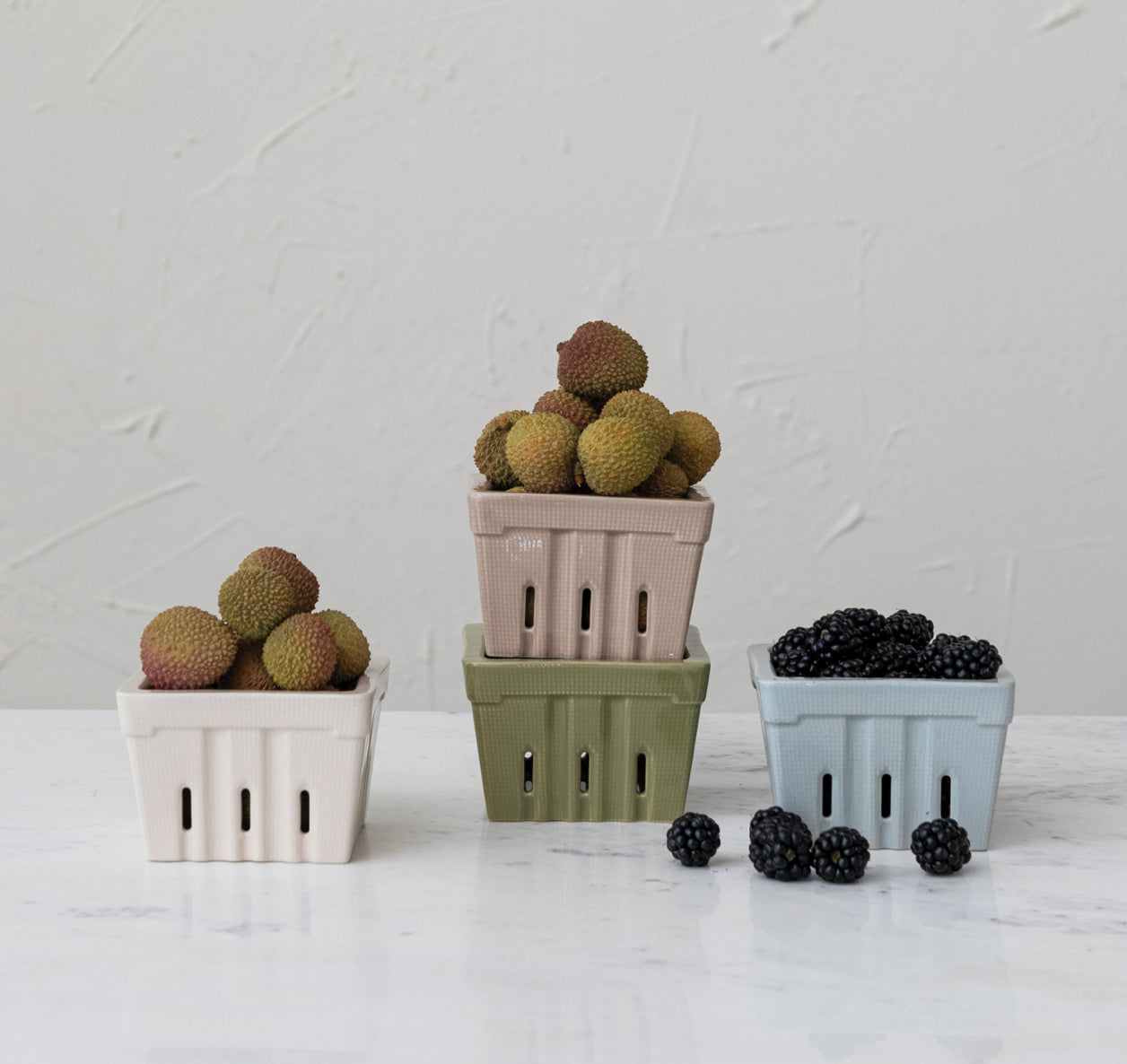 Textured Stoneware Berry Basket - Beige