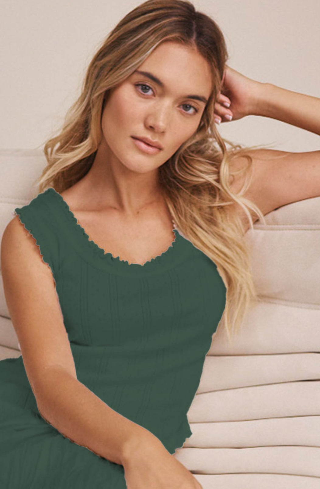 Ella Pointelle Ribbed Tank Top - Palm