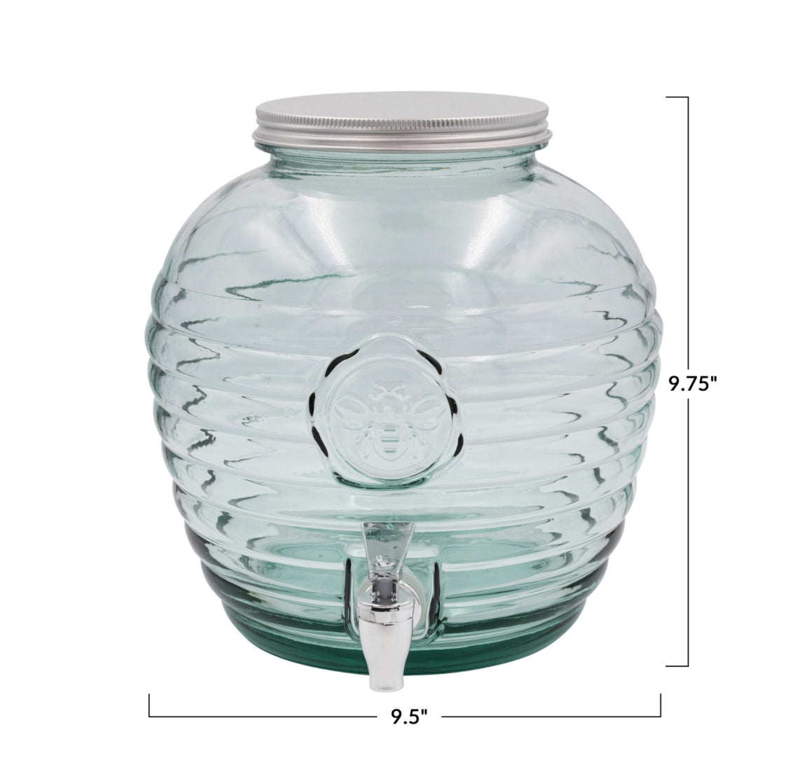 Recycled Glass Ribbed Beverage Dispenser with Embossed Bee